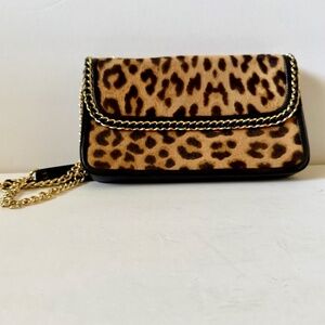 Henri Bendel Leopard Calf Hair Crossbody/ Shoulder Bag Purse Gold Chain